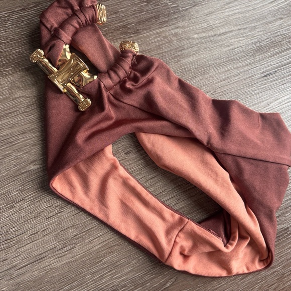 Vintage 90s Italian Garconne Bikini Brown Gold Metal Hardware High Cut Bandeau - Picture 7 of 7